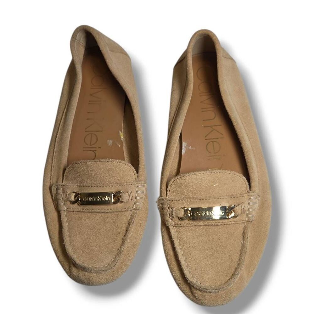 Calvin Klein Shoes Womens 9 Lunasi Loafers Moccasins Flats Beige Suede Slip On